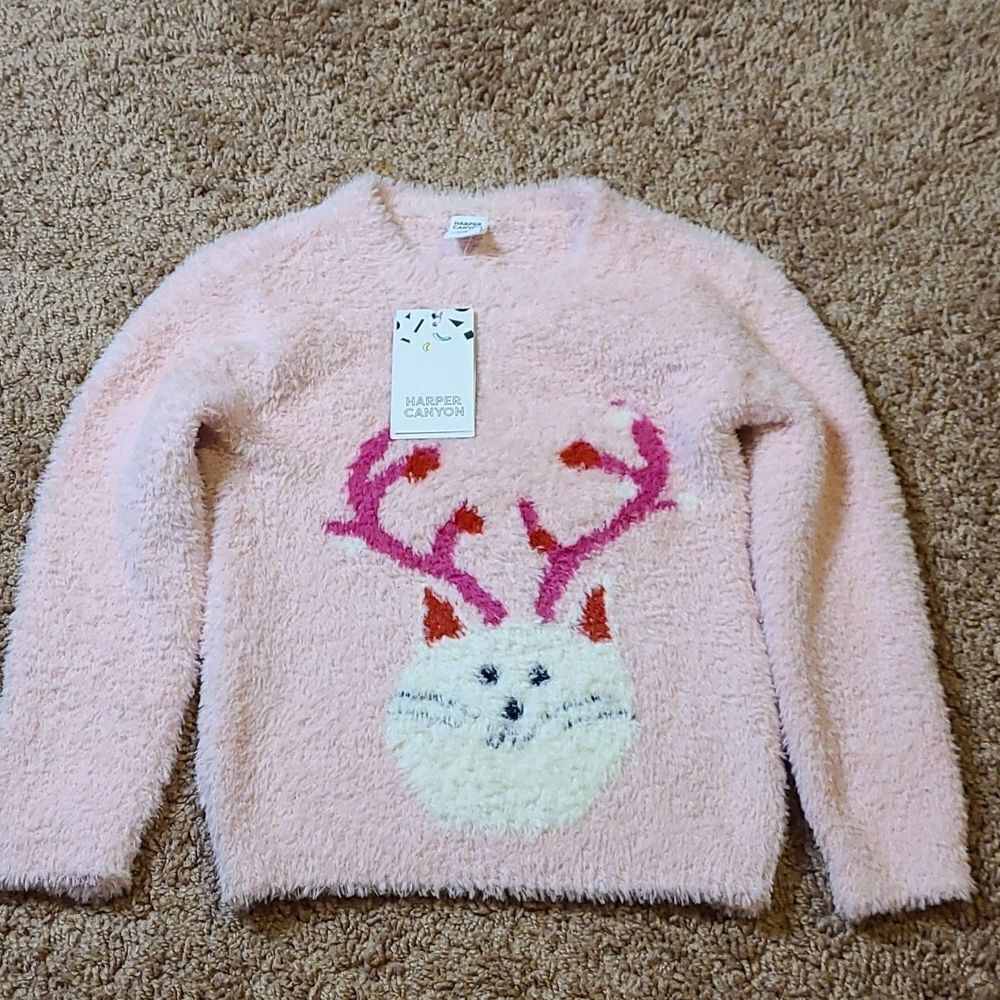 Harper Canyon Cozy Pink English Raindeer Cat sweater
